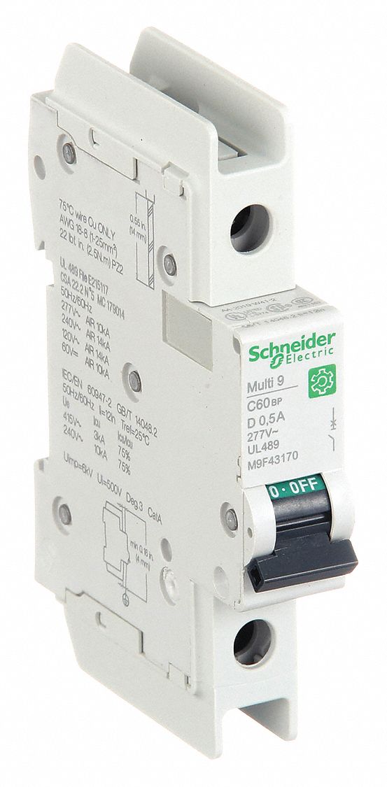 IEC Miniature Circuit Breaker: 0.5 A Amps, 60V DC, 14kA at 120/240V AC, C60BP