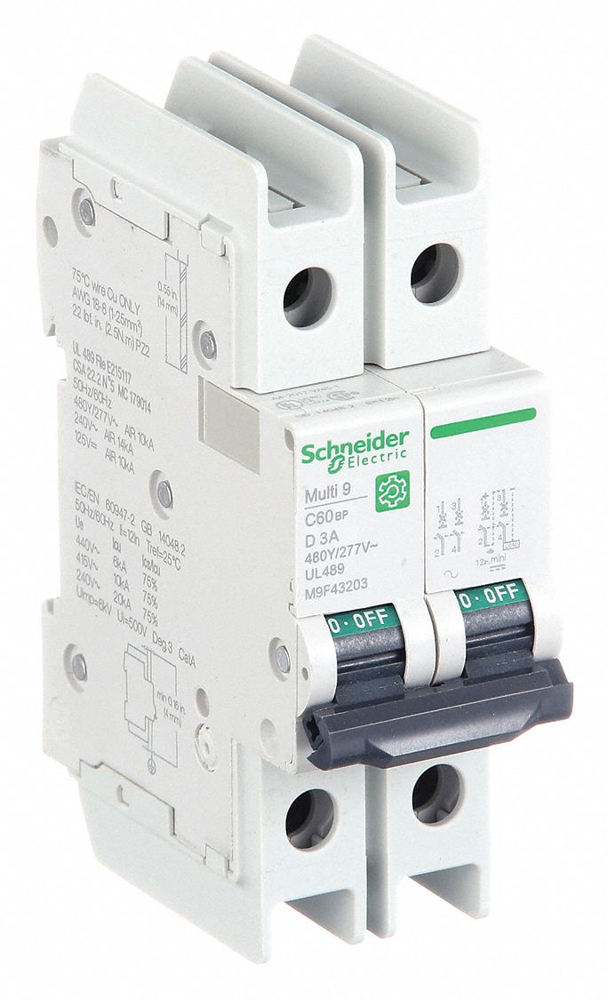 IEC Miniature Circuit Breaker: 3 A Amps, 14kA at 120/240V AC, Screw Clamp, C60BP