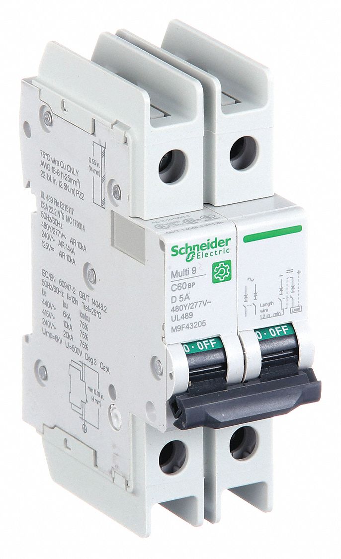 IEC Miniature Circuit Breaker: 5 A Amps, 125V DC, 14kA at 120/240V AC, C60BP