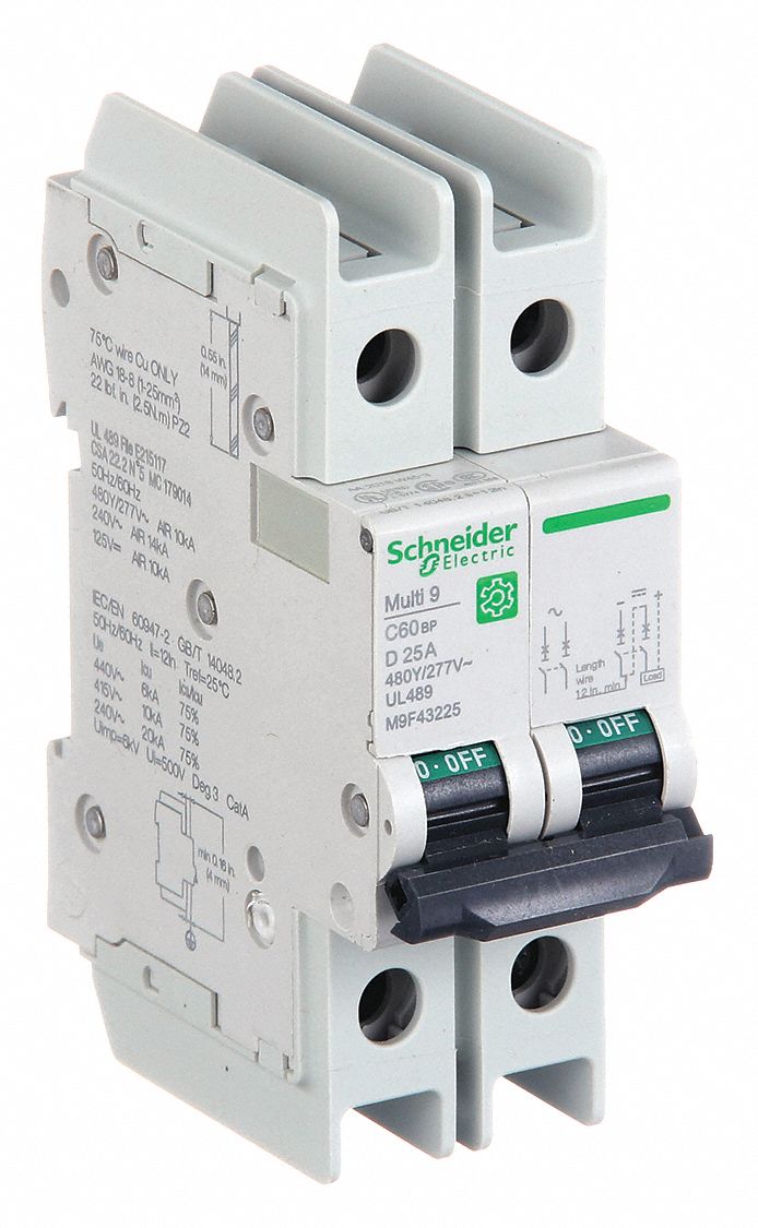 IEC Miniature Circuit Breaker: 25 A Amps, 14kA at 120/240V AC, Screw Clamp, C60BP