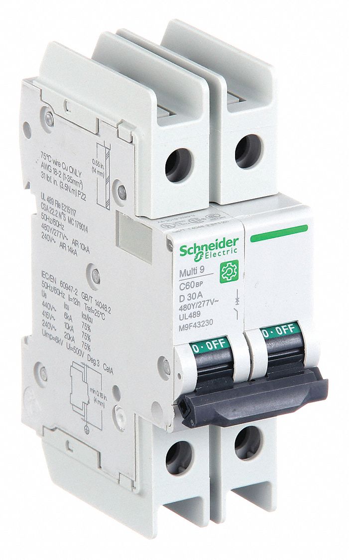 IEC Miniature Circuit Breaker: 30 A Amps, 14kA at 120/240V AC, Screw Clamp, C60BP