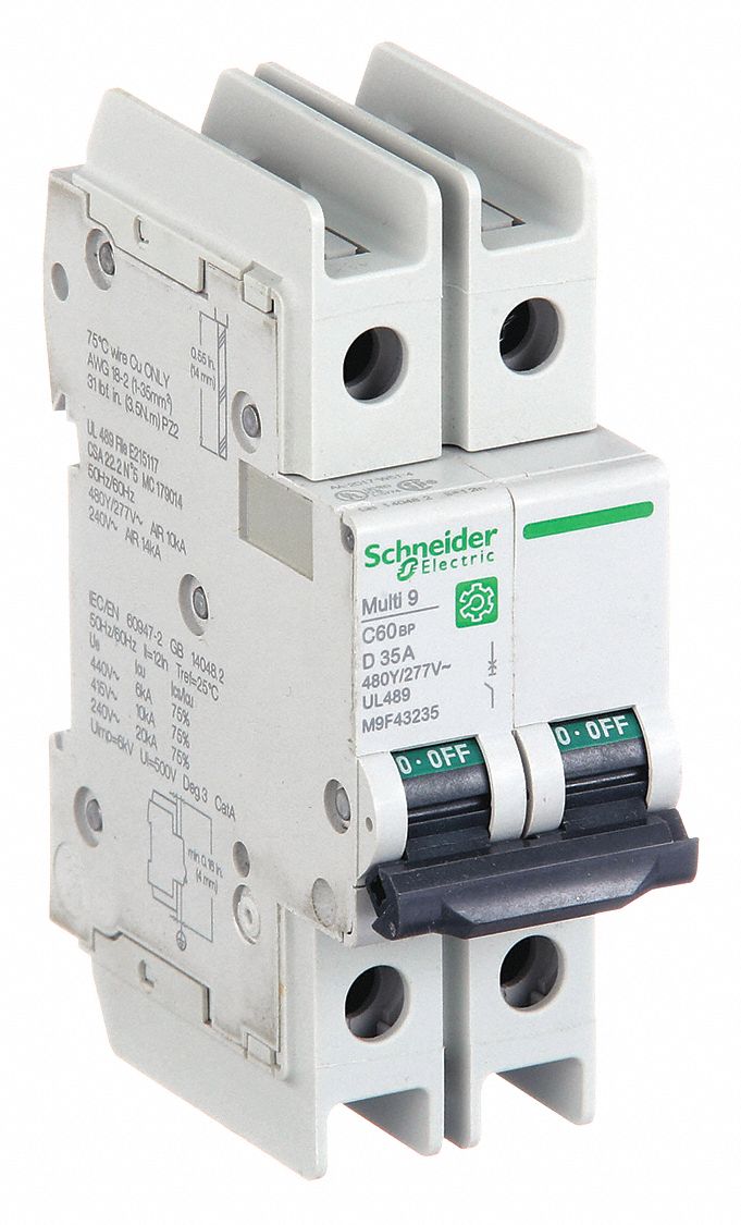 IEC Miniature Circuit Breaker: 35 A Amps, 14kA at 120/240V AC, Screw Clamp, C60BP
