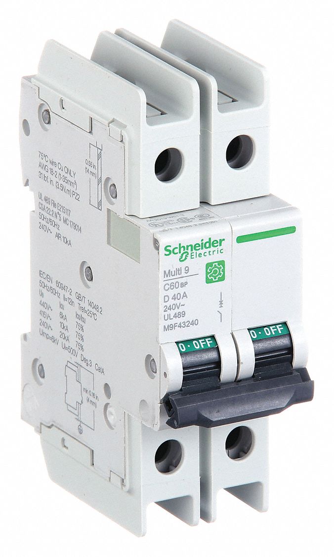 IEC Miniature Circuit Breaker: 40 A Amps, 14kA at 120/240V AC, Screw Clamp, C60BP