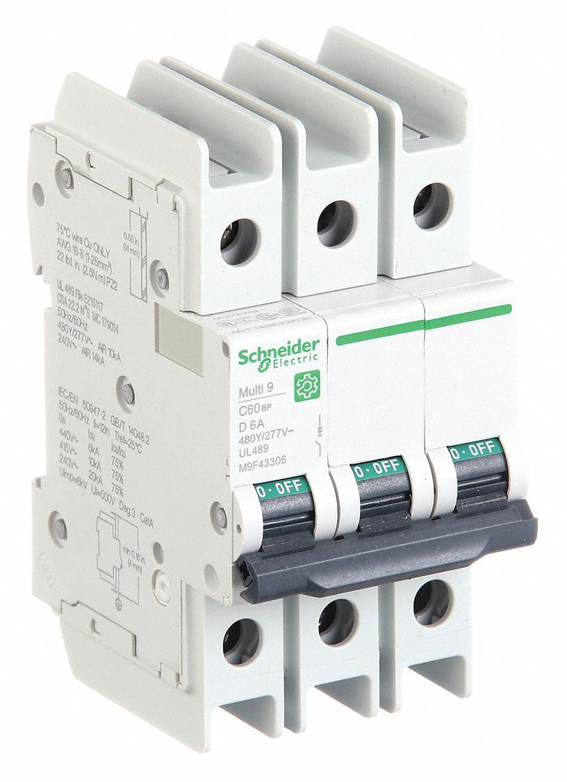 IEC Miniature Circuit Breaker: 6 A Amps, 14kA at 120/240V AC, Screw Clamp, D