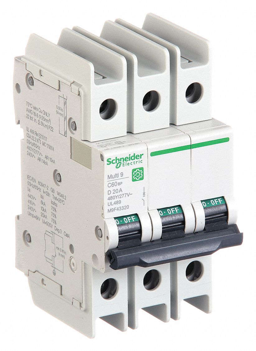 IEC Miniature Circuit Breaker: 20 A Amps, 14kA at 120/240V AC, Screw Clamp, D
