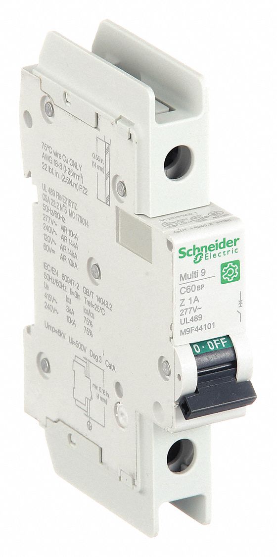 IEC Miniature Circuit Breaker: 1 A Amps, 60V DC, 14kA at 120/240V AC, Screw Clamp