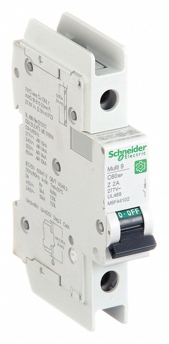 IEC Miniature Circuit Breaker: 2 A Amps, 60V DC, 14kA at 120/240V AC, Screw Clamp