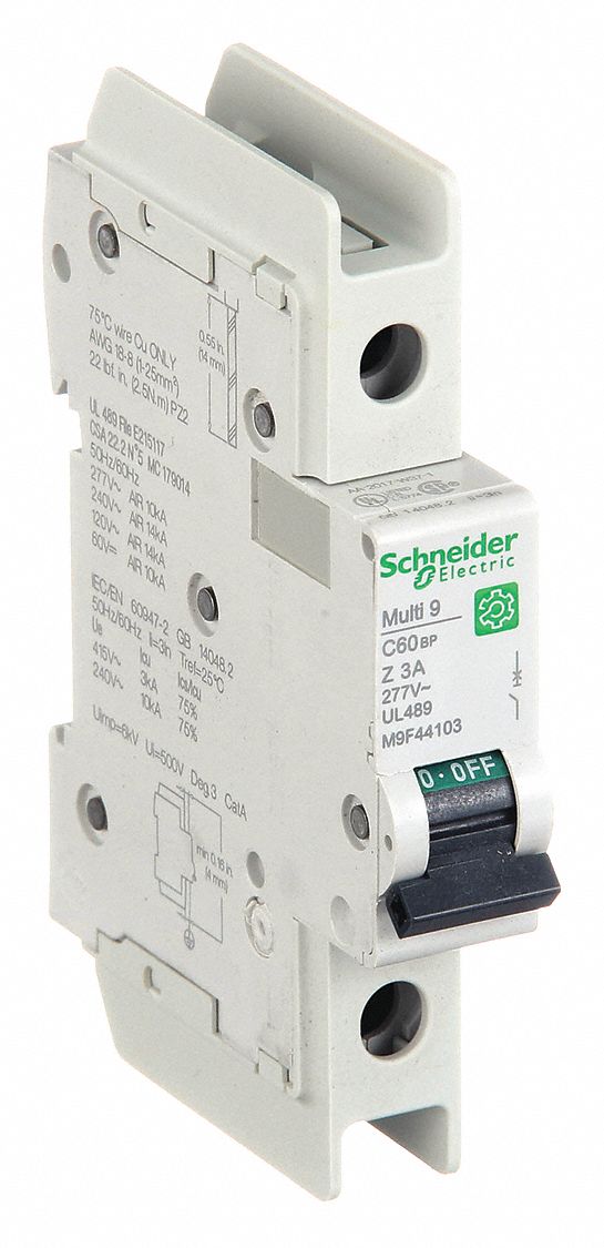 IEC Miniature Circuit Breaker: 3 A Amps, 60V DC, 14kA at 120/240V AC, Screw Clamp