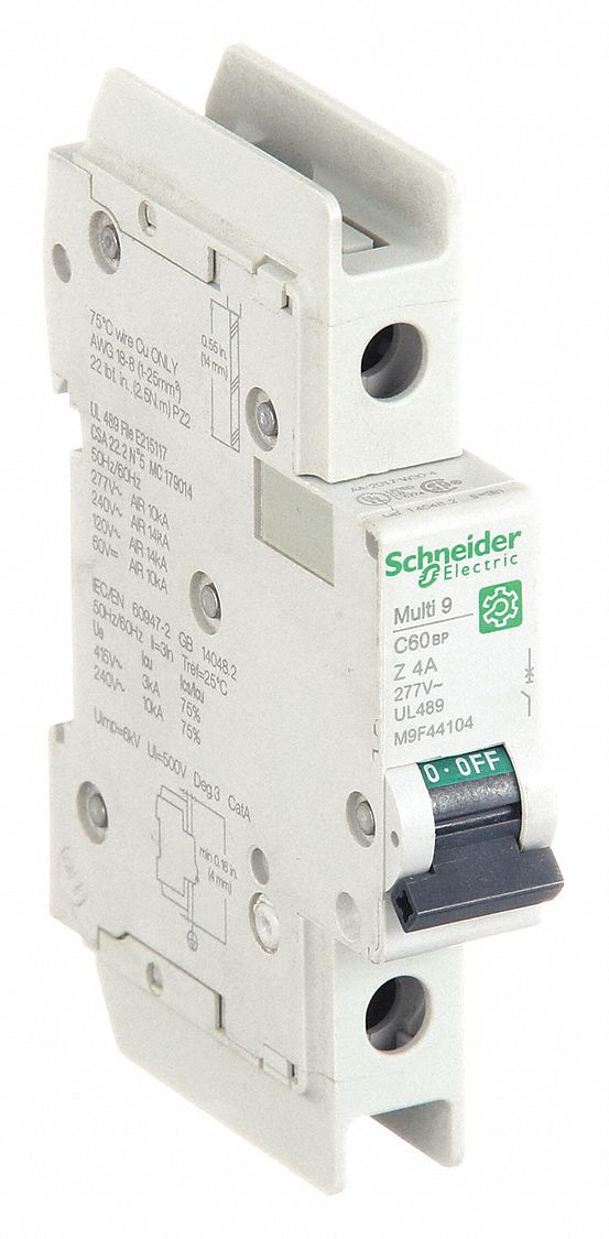IEC Miniature Circuit Breaker: 4 A Amps, 60V DC, 14kA at 120/240V AC, Screw Clamp