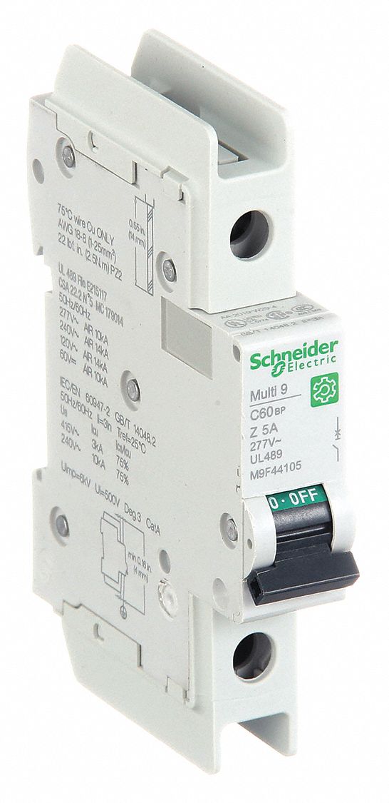 IEC Miniature Circuit Breaker: 5 A Amps, 60V DC, 14kA at 120/240V AC, Screw Clamp