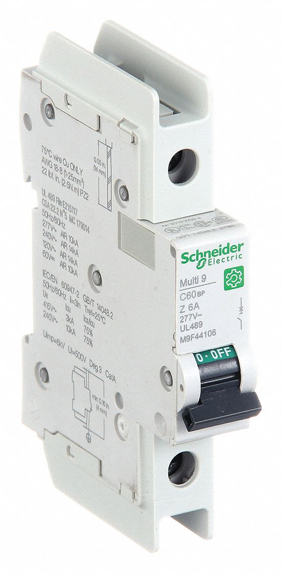 IEC Miniature Circuit Breaker: 6 A Amps, 60V DC, 14kA at 120/240V AC, Screw Clamp