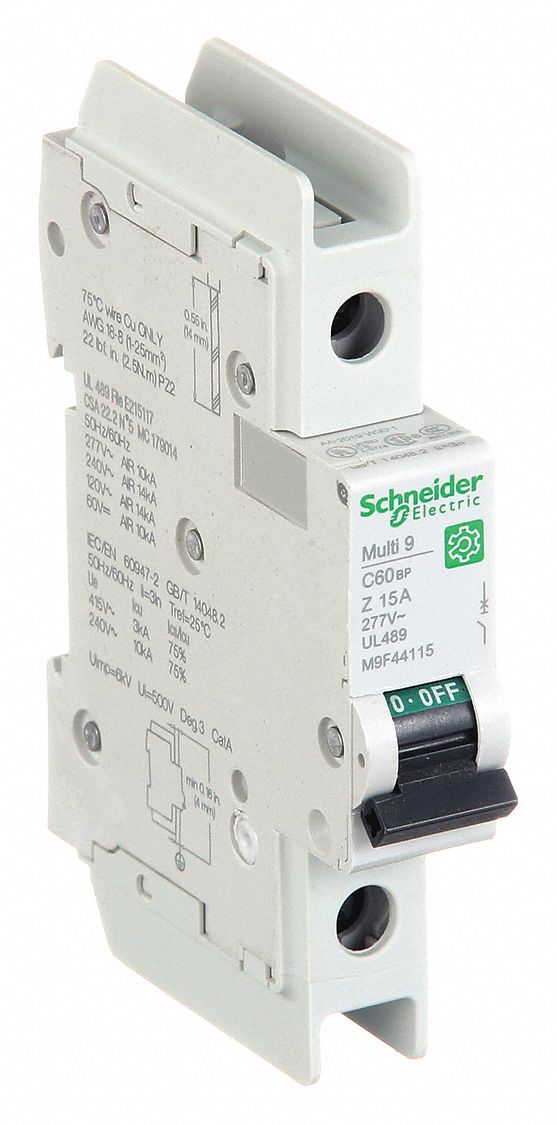 IEC Miniature Circuit Breaker: 15 A Amps, 60V DC, 14kA at 120/240V AC, C60BP