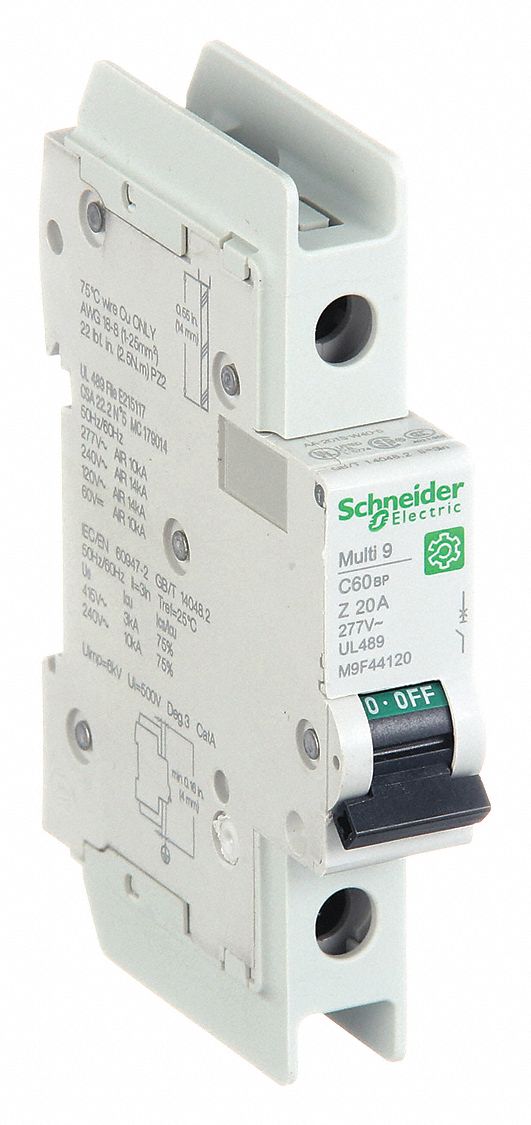 IEC Miniature Circuit Breaker: 20 A Amps, 60V DC, 14kA at 120/240V AC, C60BP