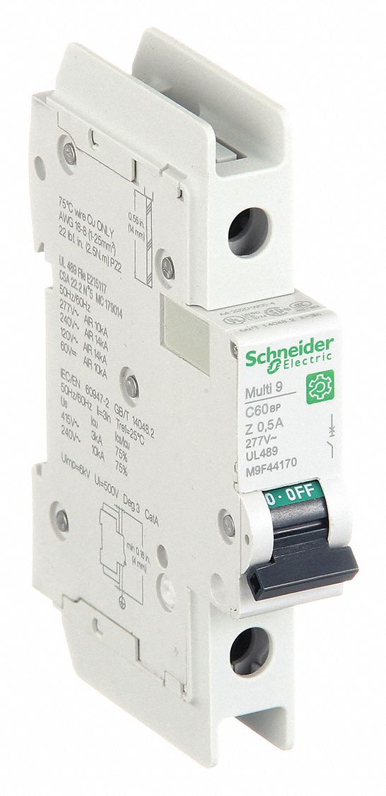 IEC Miniature Circuit Breaker: 0.5 A Amps, 60V DC, 14kA at 120/240V AC, C60BP