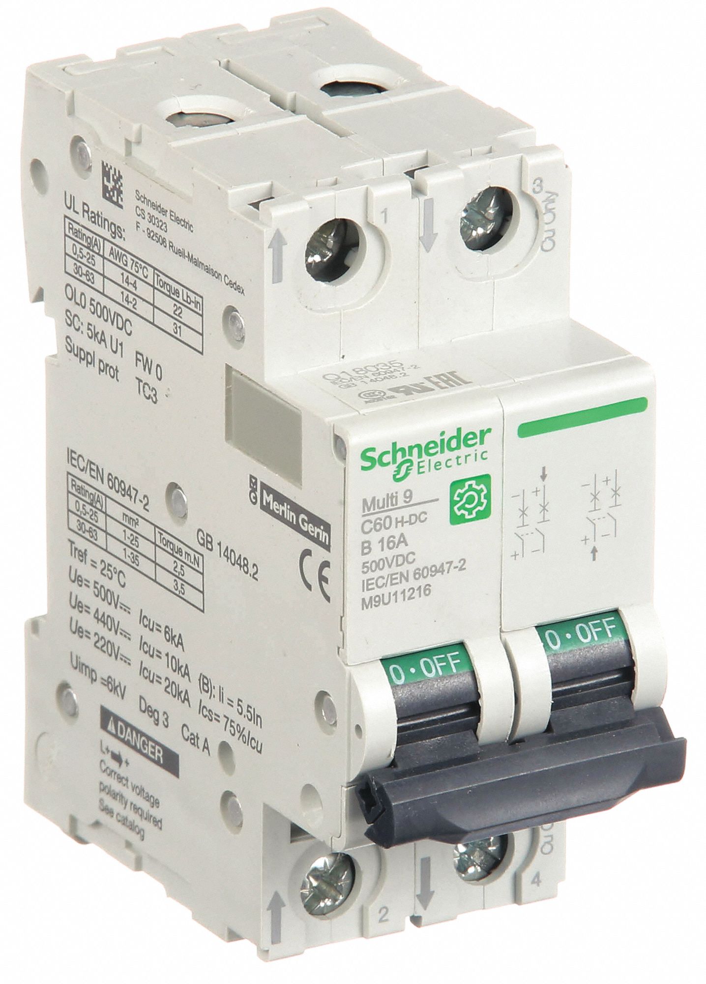 IEC Supplementary Protector: 16 A Amps, 500V DC, 5kA at 250V DC, Screw Clamp, B