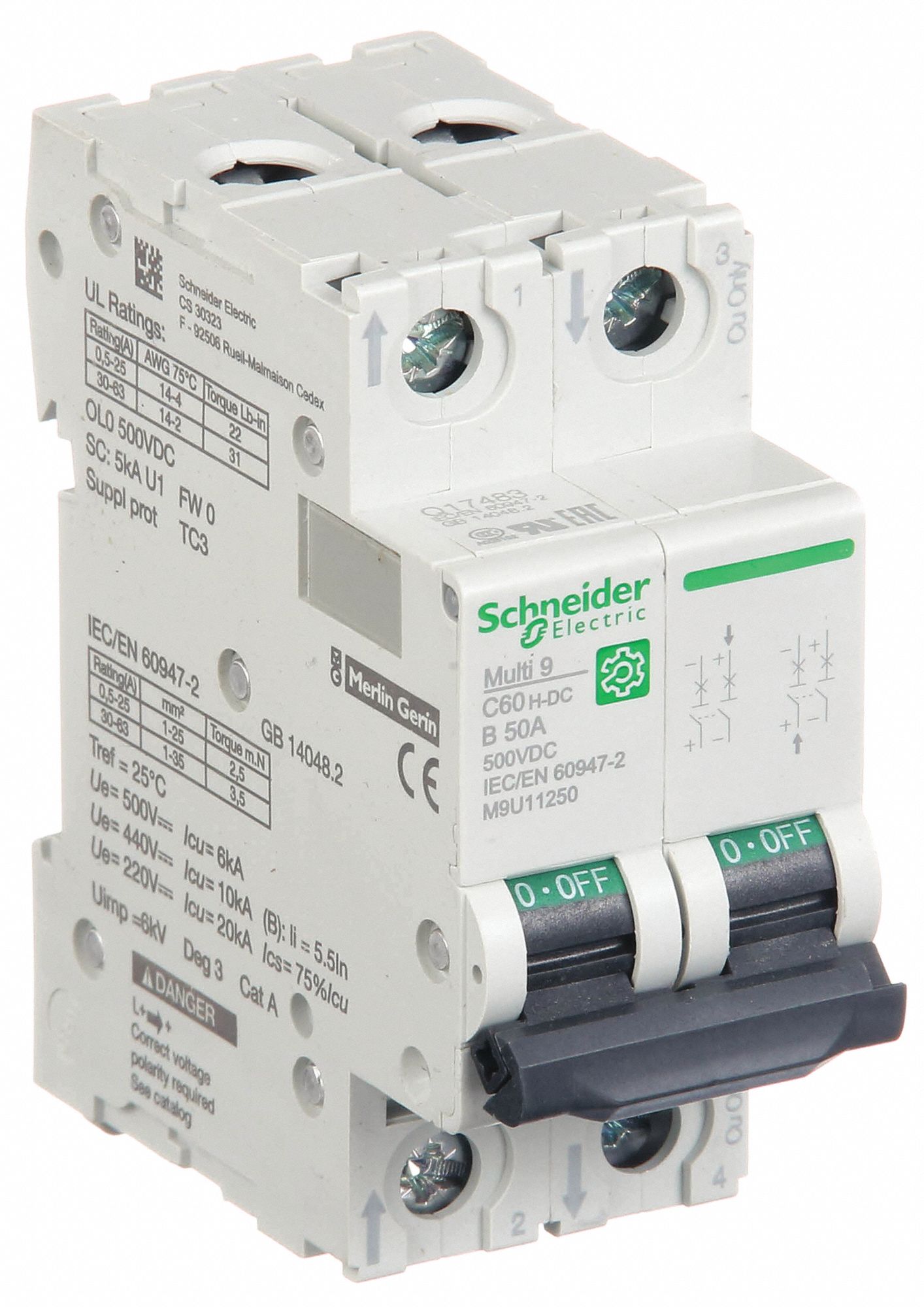 IEC Supplementary Protector: 50 A Amps, 500V DC, 5kA at 250V DC, Screw Clamp, B