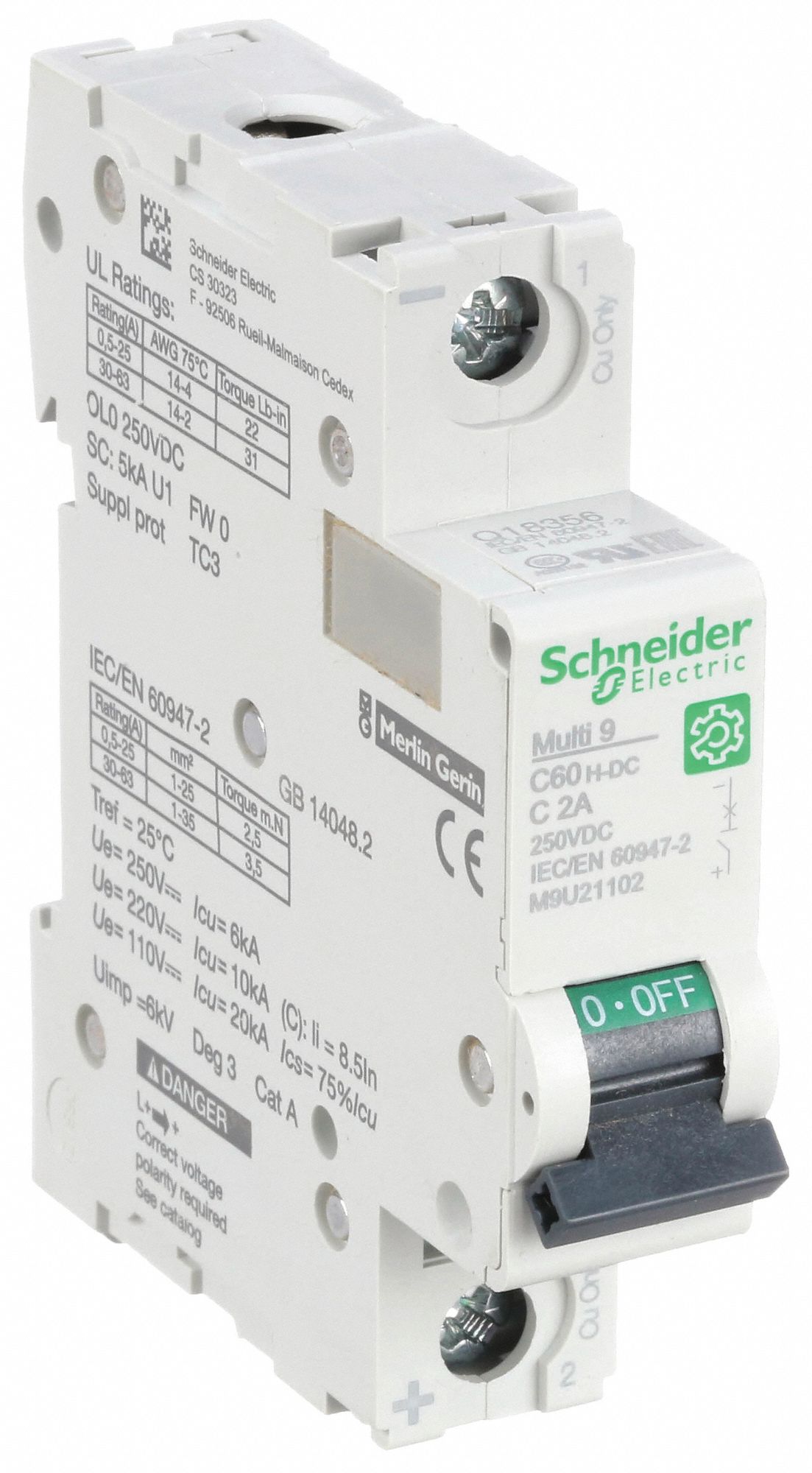 IEC Supplementary Protector: 2 A Amps, 250V DC, 5kA at 250V DC, Screw Clamp