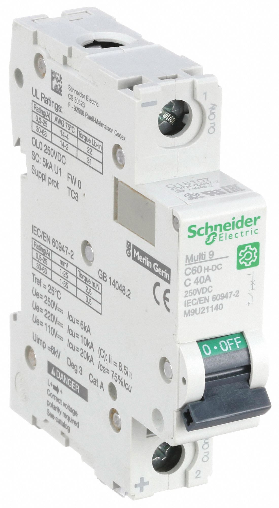 IEC Supplementary Protector: 40 A Amps, 250V DC, 5kA at 250V DC, Screw Clamp, C