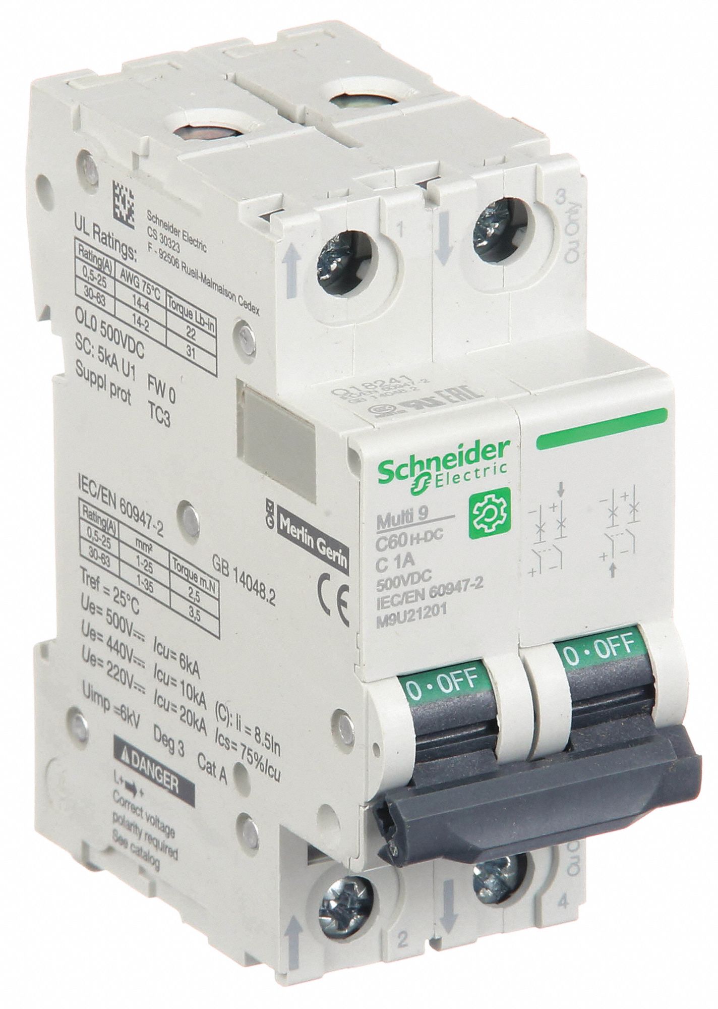 IEC Supplementary Protector: 1 A Amps, 500V DC, 5kA at 250V DC, Screw Clamp, C