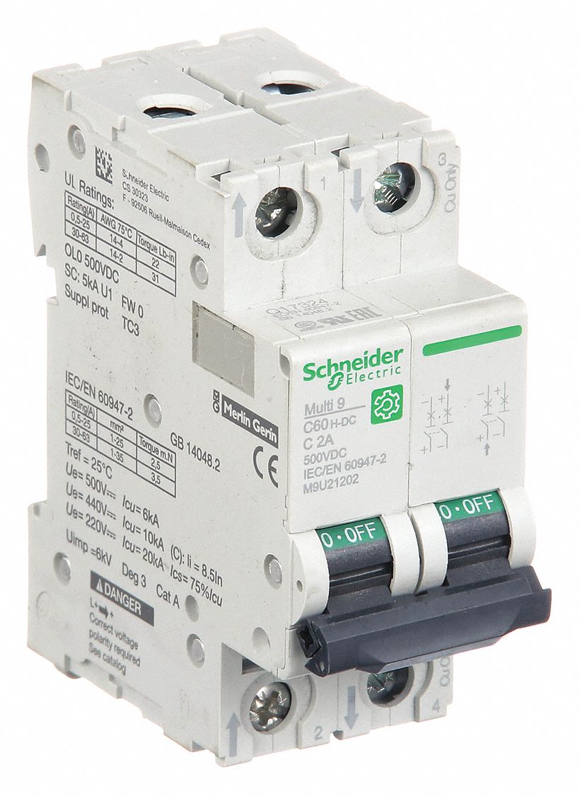 IEC Supplementary Protector: 2 A Amps, 500V DC, 5kA at 250V DC, Screw Clamp, C