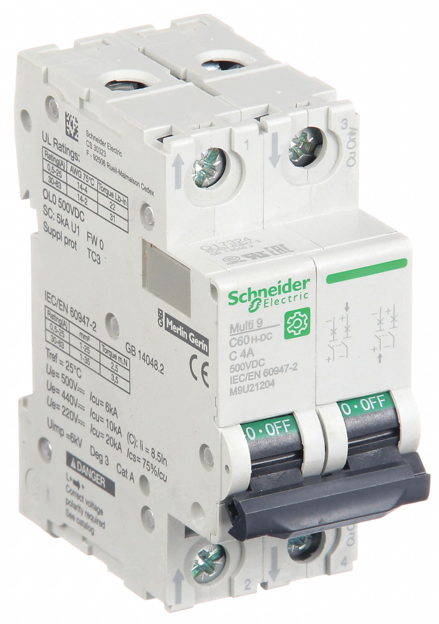 IEC Supplementary Protector: 4 A Amps, 500V DC, 5kA at 250V DC, Screw Clamp, C