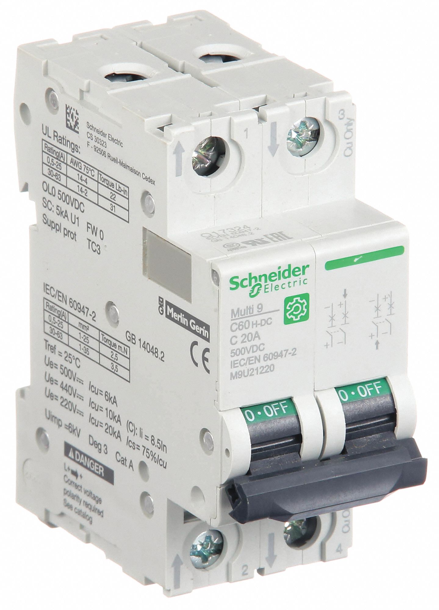 IEC Supplementary Protector: 20 A Amps, 500V DC, 5kA at 250V DC, Screw Clamp, C