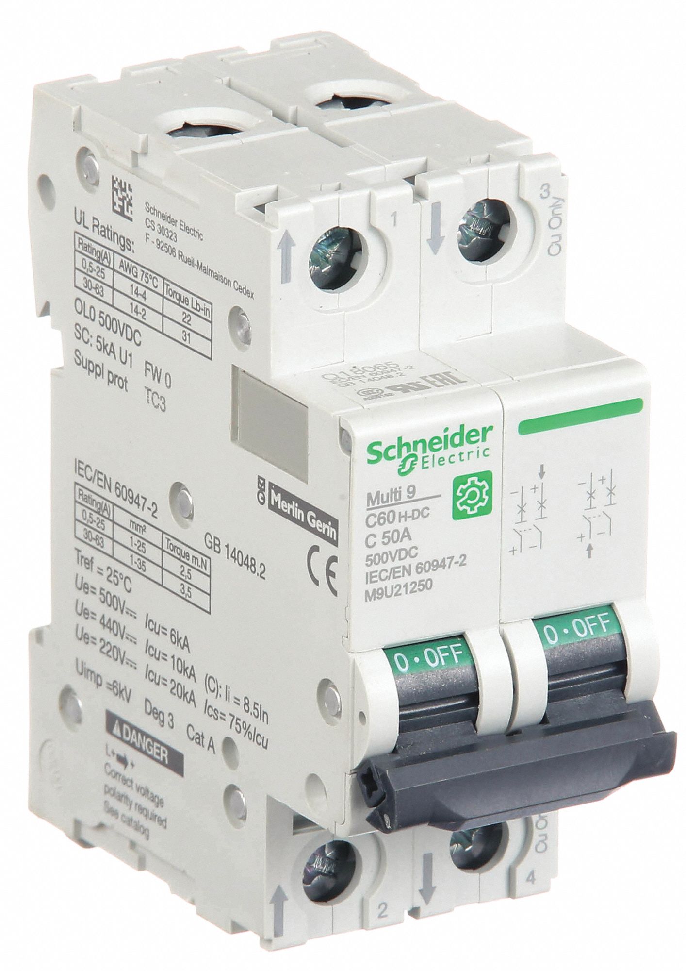 IEC Supplementary Protector: 50 A Amps, 500V DC, 5kA at 250V DC, Screw Clamp, C