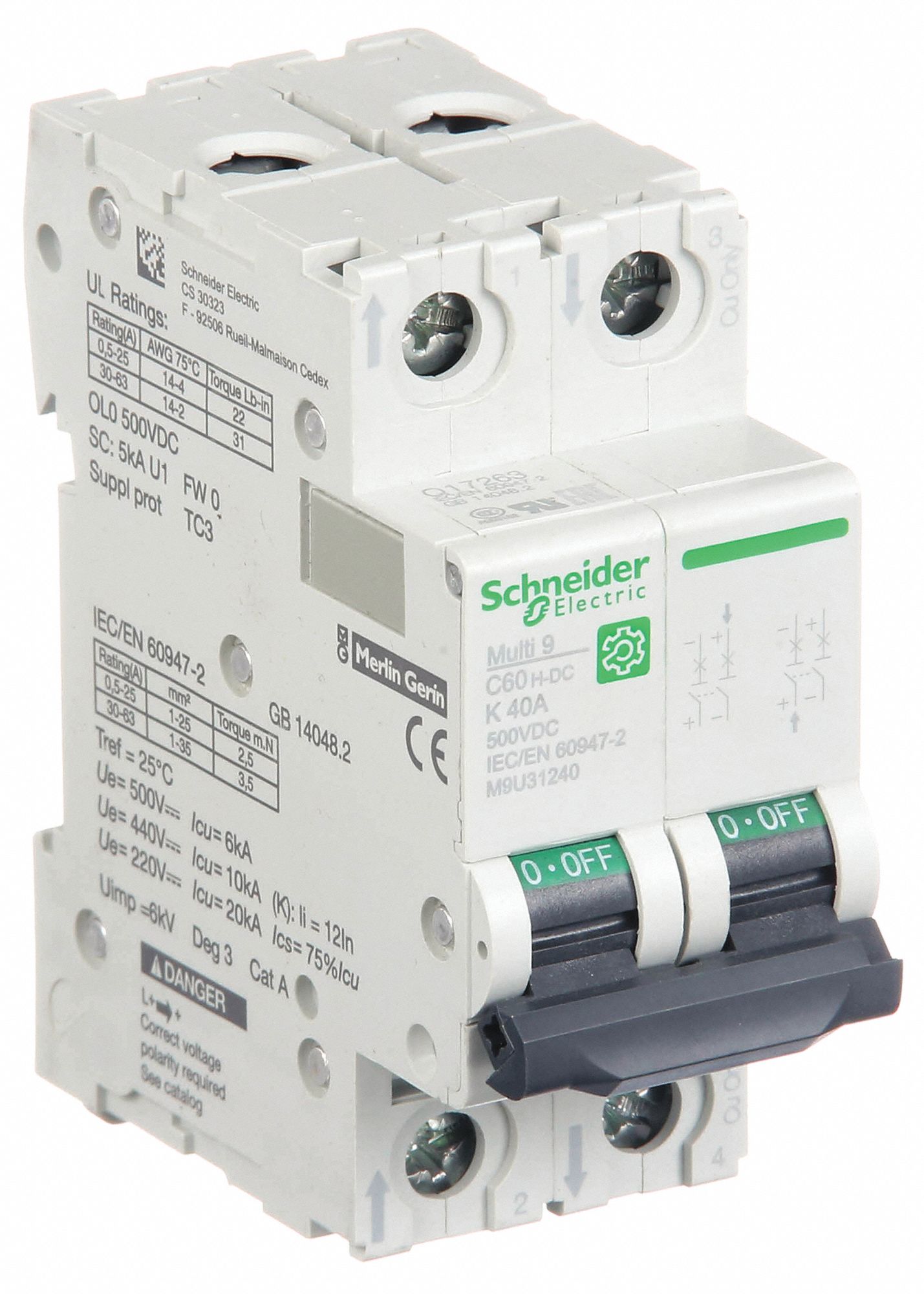 IEC Supplementary Protector: 40 A Amps, 500V DC, 5kA at 250V DC, Screw Clamp, D