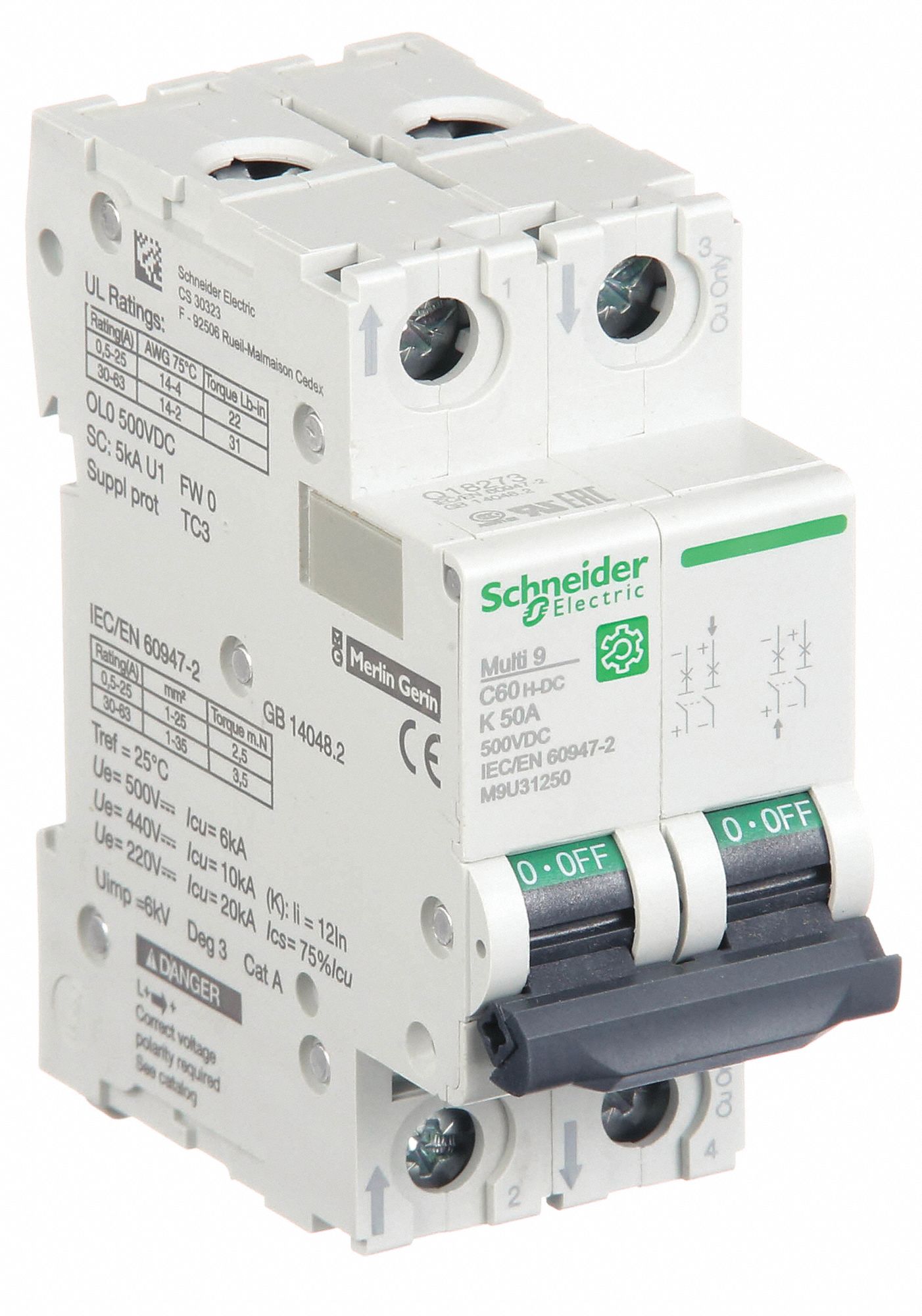 IEC Supplementary Protector: 50 A Amps, 500V DC, 5kA at 250V DC, Screw Clamp, D