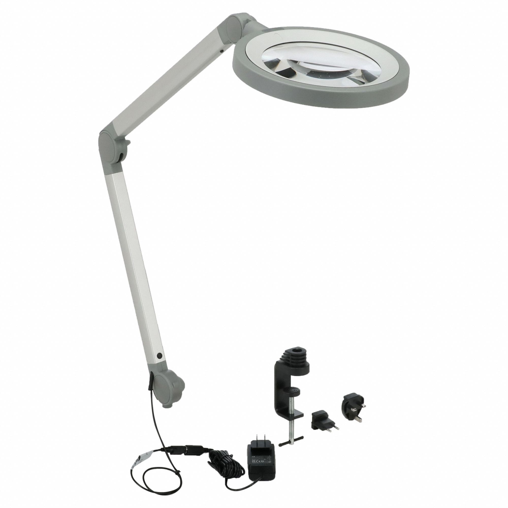 Round Magnifier Light: LED, 1.88x, 3.5 Diopter, 1, 200 lm Max Brightness, 32.4 in Arm Reach