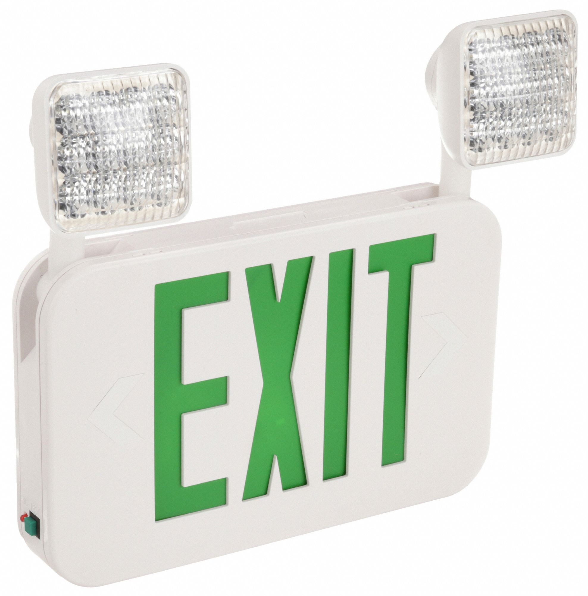 LED EXIT SIGN, EMERGENCY LIGHTS, WHITE, 2 FACES, GREEN, CEILING/WALL, NI-CD, SQUARE