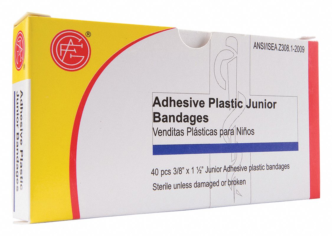 Adhesive Bandage: Strip Bandages, 3/8 in Wd, 1 1/2 in Lg, Not Metal Detectable