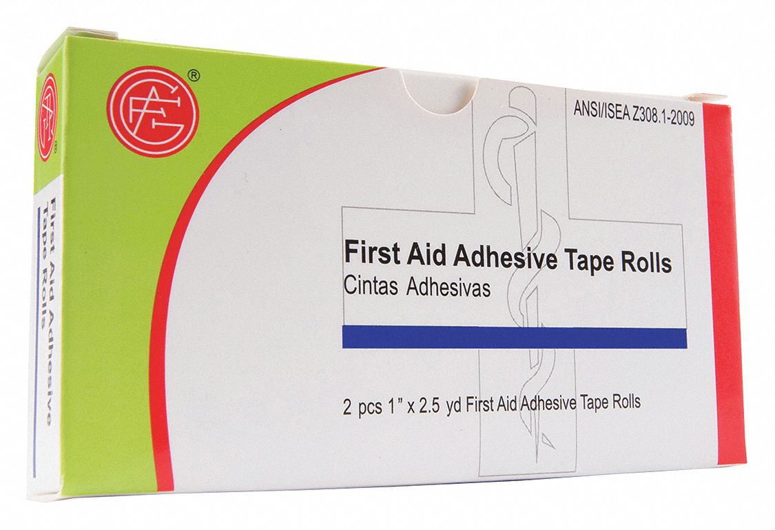 First Aid Tape: White, 2 1/2 yd Roll Lg, 1 in Tape Wd, Refill, 2 PK