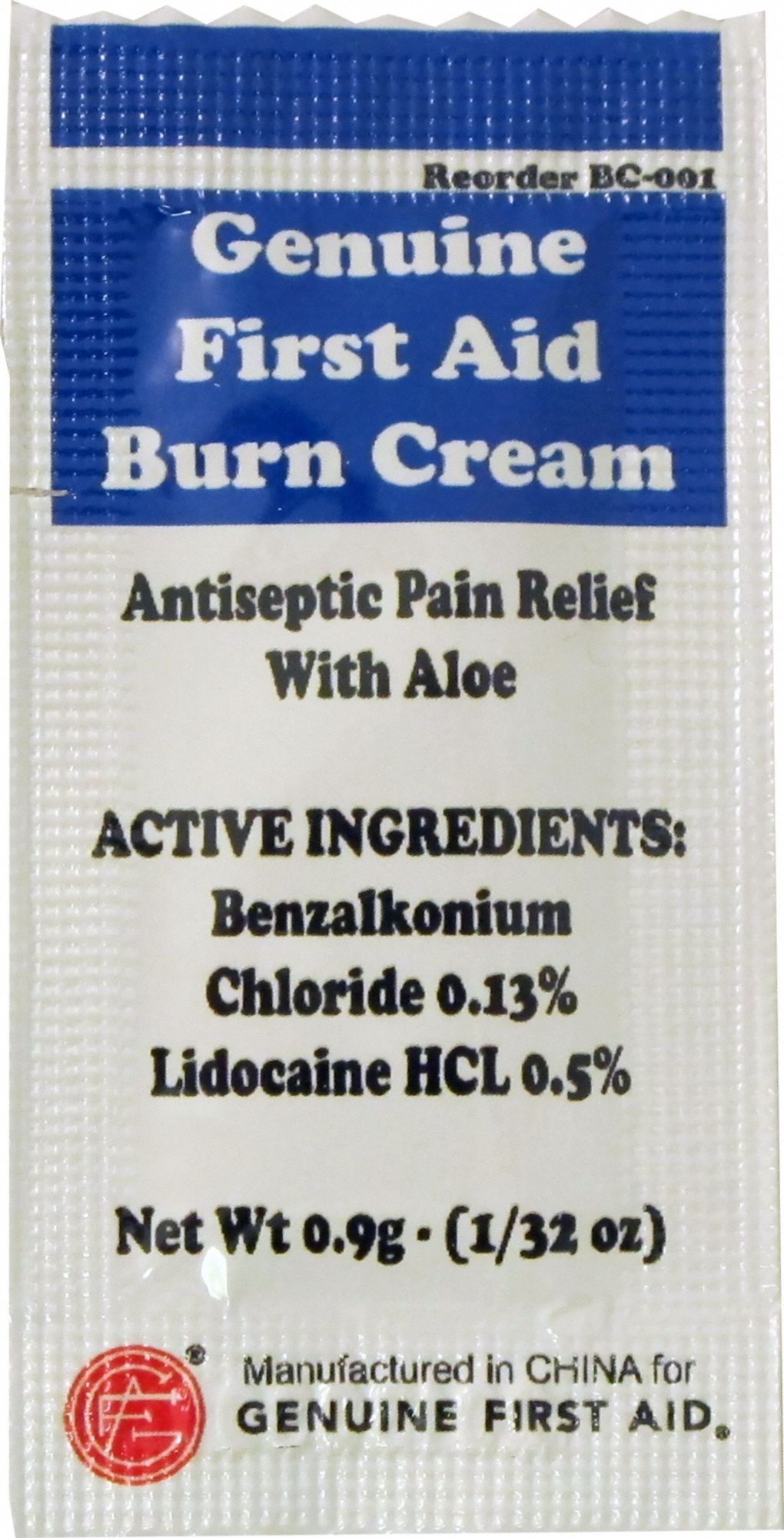 Topical Burn Cream: Benzalkonium Chloride/Lidocaine HCl, 0.35 oz Size, 10 PK