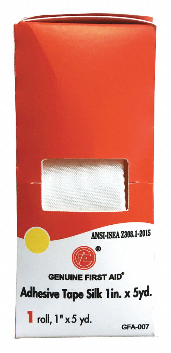 GRAINGER APPROVED First Aid Tape, White, Waterproof No, Silk, 1 in