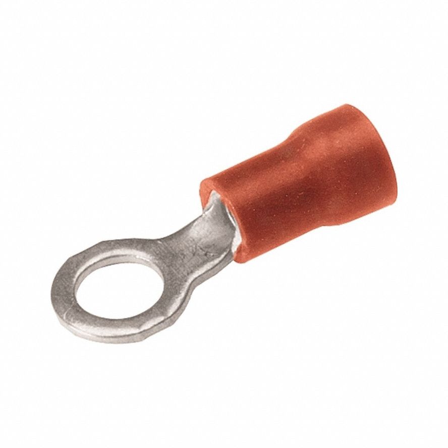 BURNDY Vinyl Ring Terminal For 22 - 16 AWG: Red, Vinyl Insulation, #3/#4 Stud Size, 600 V (MPN TP164). Key specifications — attr1308053: #3; attr1308027: BURNDY; attr1356587: Funnel Entry.