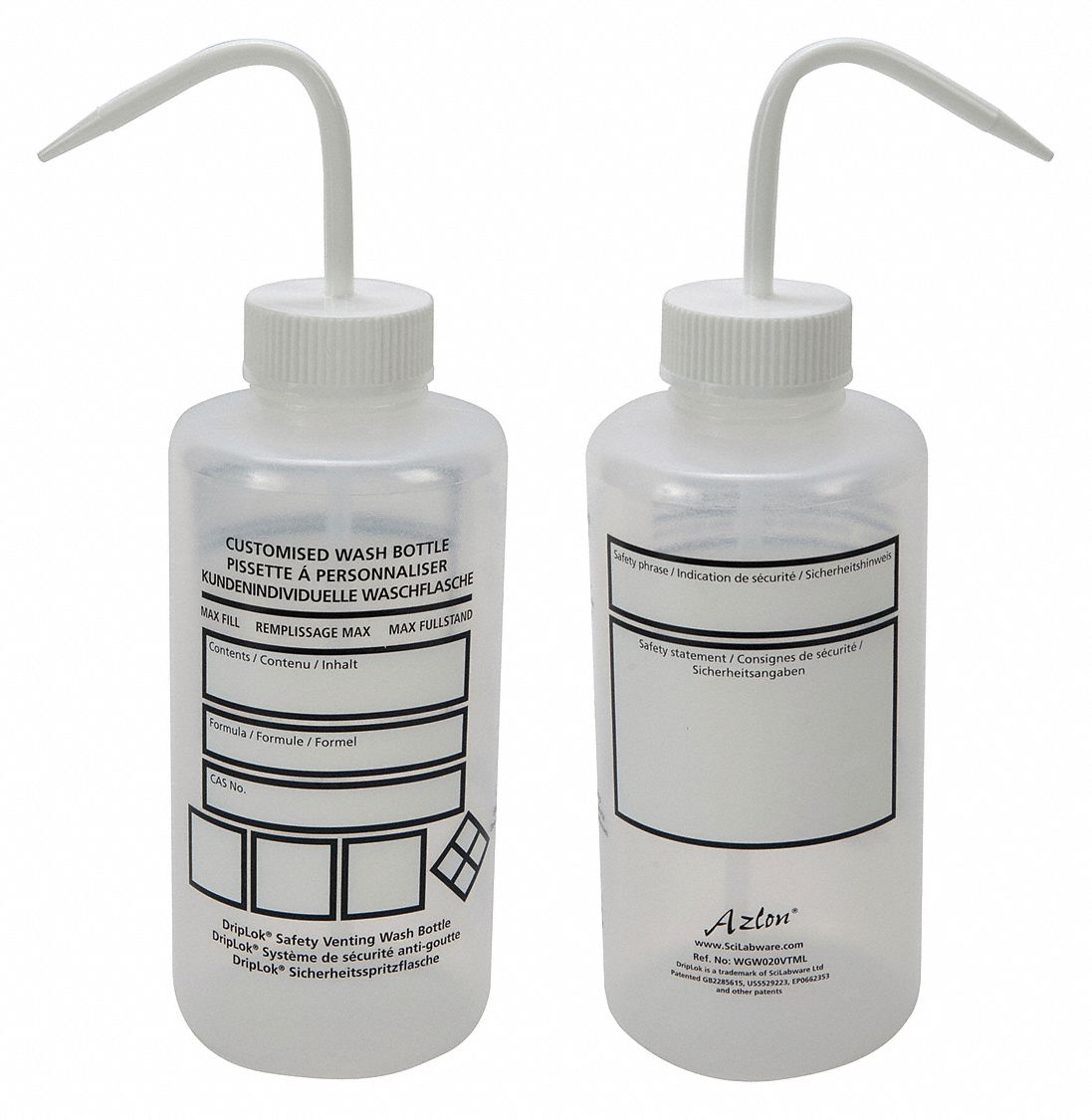 Wash Bottle: 33.81 fl oz Capacity - oz, 1 L Capacity - mL, No Imprinting or Write On, Write-On