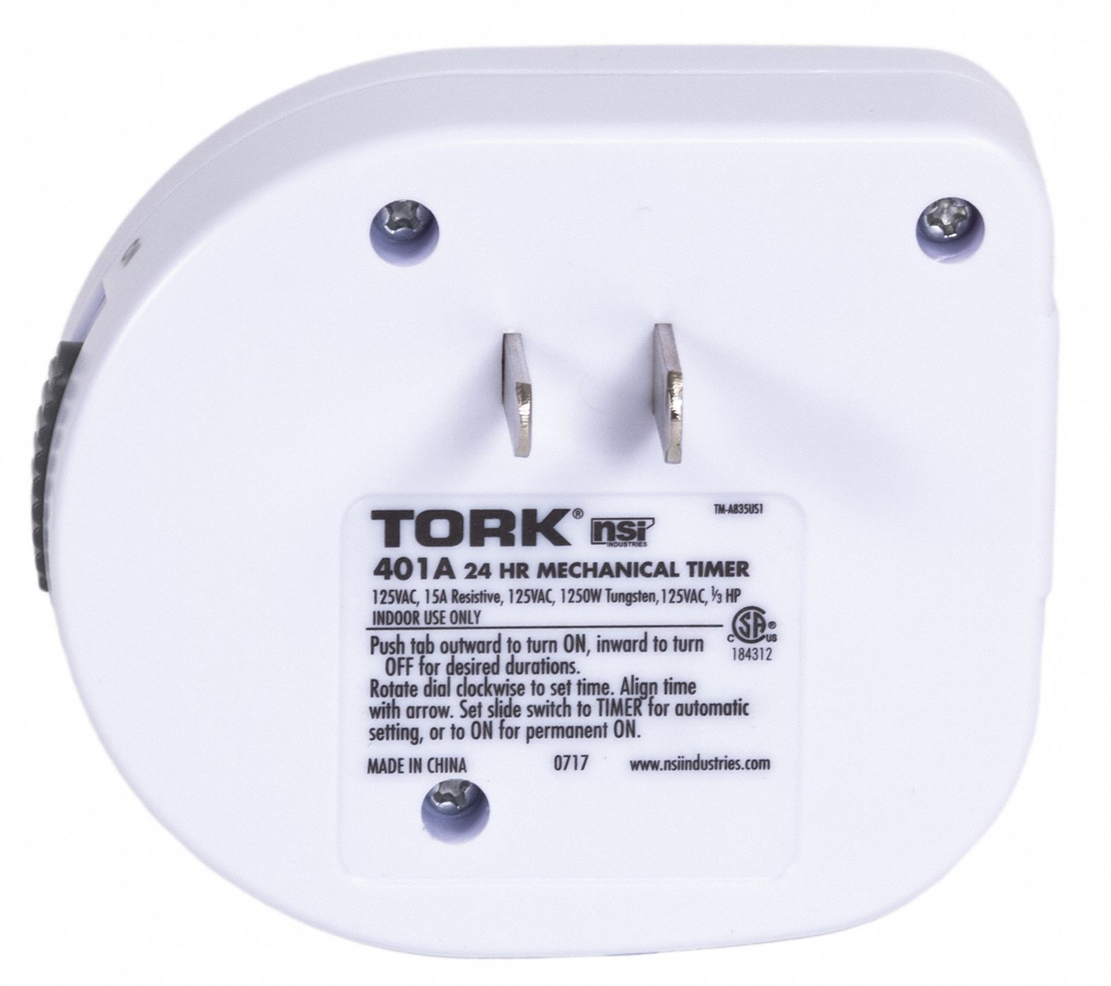 TORK Plug In Timer 15 min Min. Time Setting, 24 hr Max. Time Setting