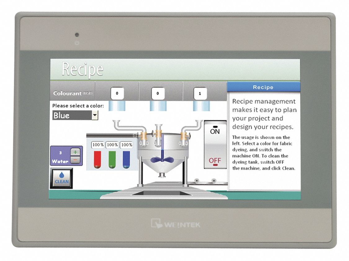 Graphical Touch Panel: TFT Color, Ethernet/RS232, 128 Mb Flash/128 Mb RAM, 800 x 480 Pixels, 7 in Wd