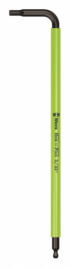 Hex Key: 1 Ball Ends, 3/32 in Tip Size, SAE, Long, Alloy Steel, Black Oxide, L, 2 Tips