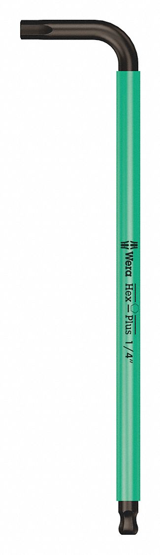 HEX KEY, 1 BALL END, ¼ IN TIP SIZE, SAE, LONG, ALLOY STEEL, BLACK OXIDE, 7¼ IN HANDLE L