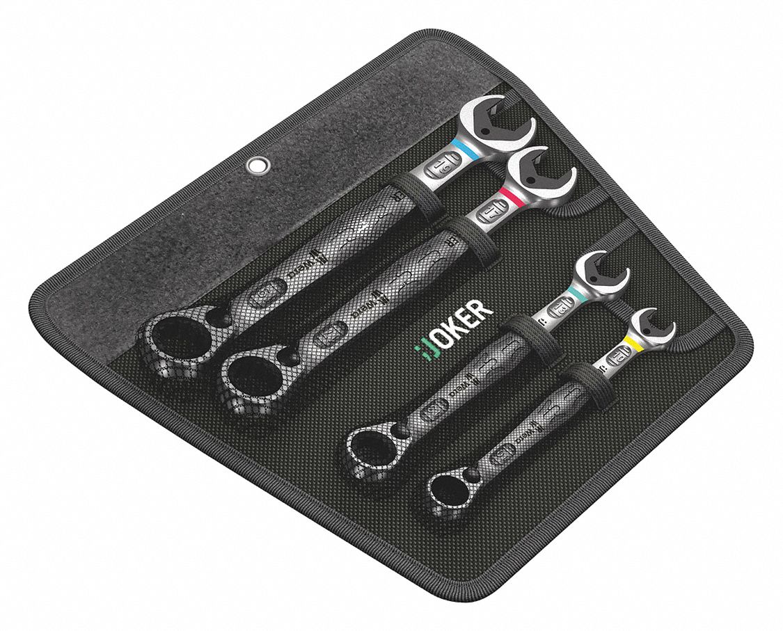 COMBINATION WRENCH SET, ALLOY STEEL, NICKEL CHROME, 4 TOOLS, 10 MM TO 19 MM HEAD SIZES