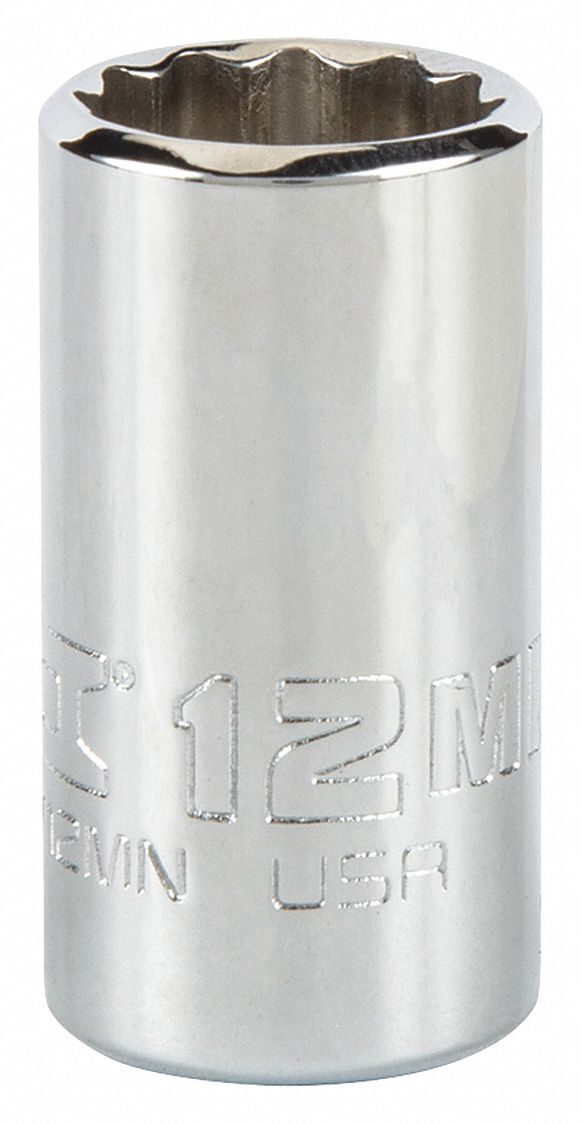 Socket,  Steel,  Chrome,  12 mm