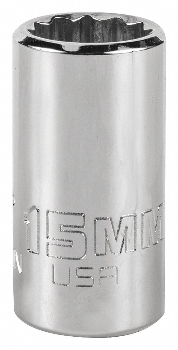 Socket,  Steel,  Chrome,  15 mm