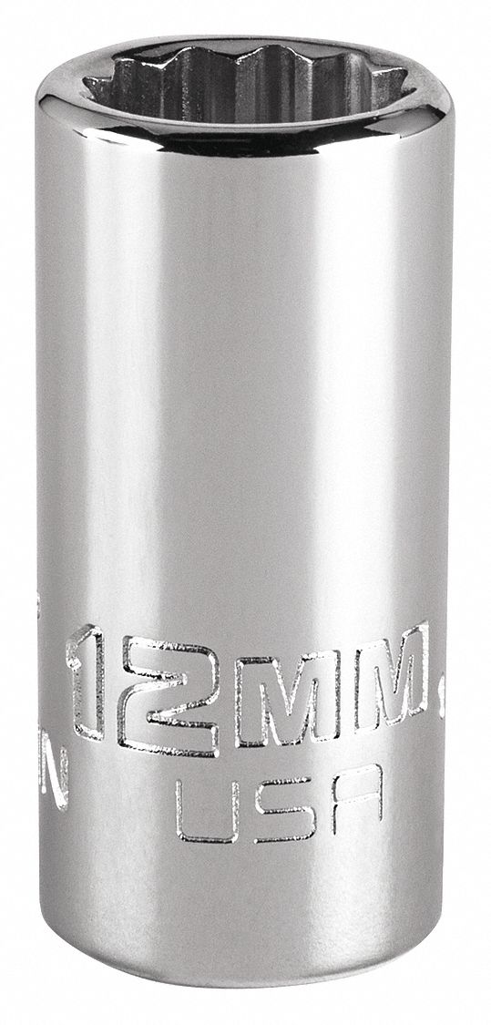 Socket,  Steel,  Chrome,  12 mm