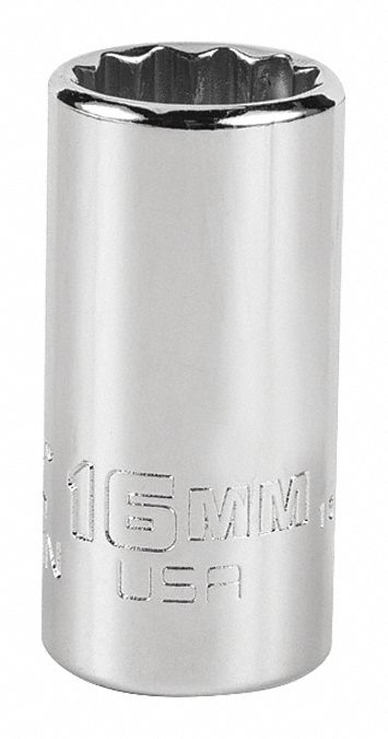 Socket,  Steel,  Chrome,  16 mm