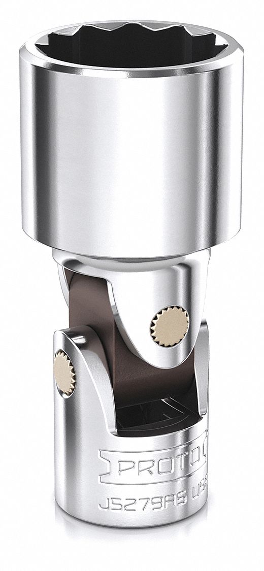 Flex Socket: 3/8 in Drive Size, 1 in Socket Size, 12-Point, Std, Chrome, Not Tether Capable