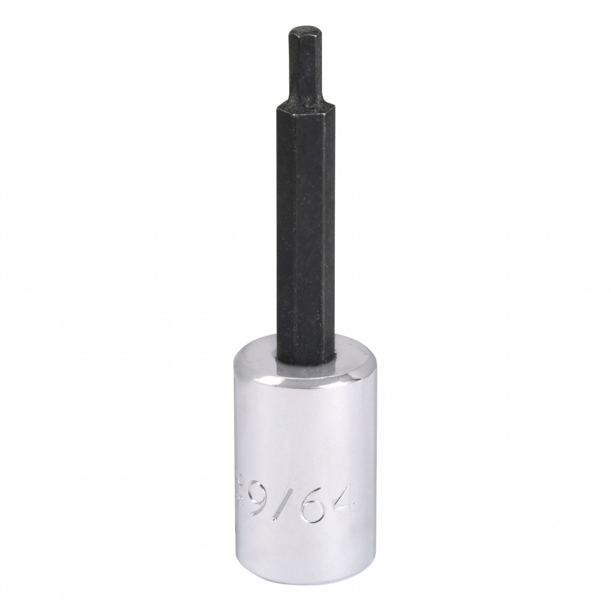Socket Bit: 3/8 in Drive Size, Hex Tip, 9/64 in Tip Size, 2 23/32 in Overall Lg, Fixed Insert