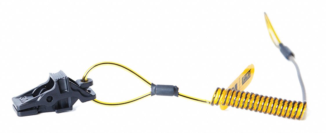 COILED HARD HAT TETHER, 4 LB, POLYURETHANE, YELLOW, 5½ IN