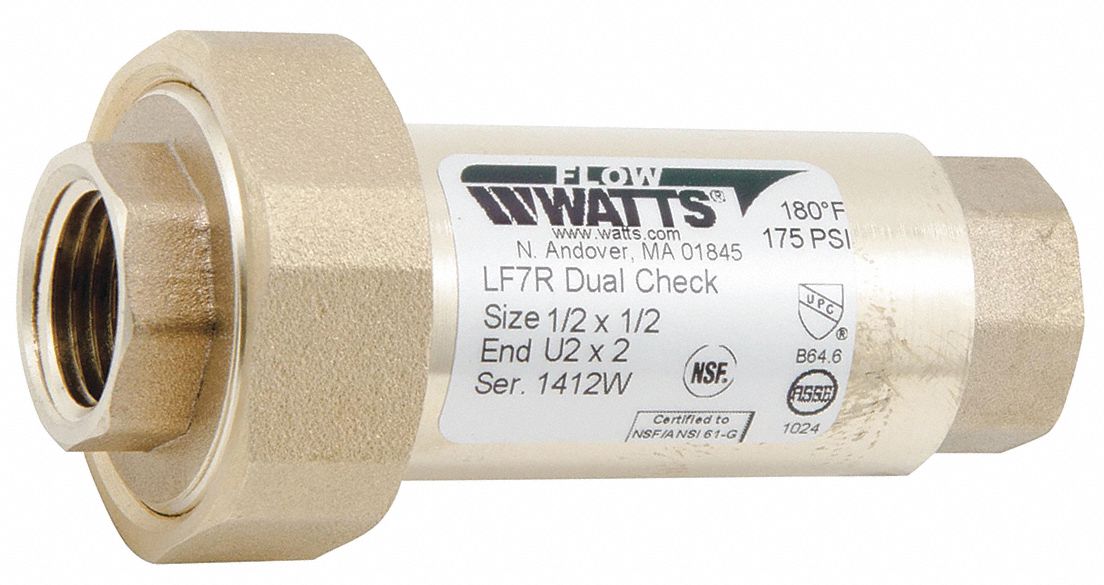 WATTS Check Valve, 1/2 in, Dual, Inline, Cast Copper Alloy, FNPT x FNPT